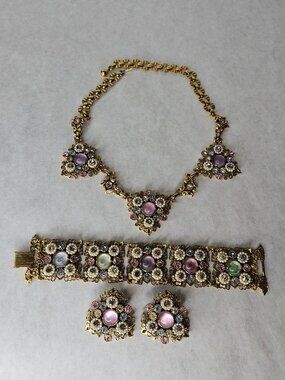 Vintage Selro Costume Jewelry Gemstone Necklace Earrings Bracelet Set